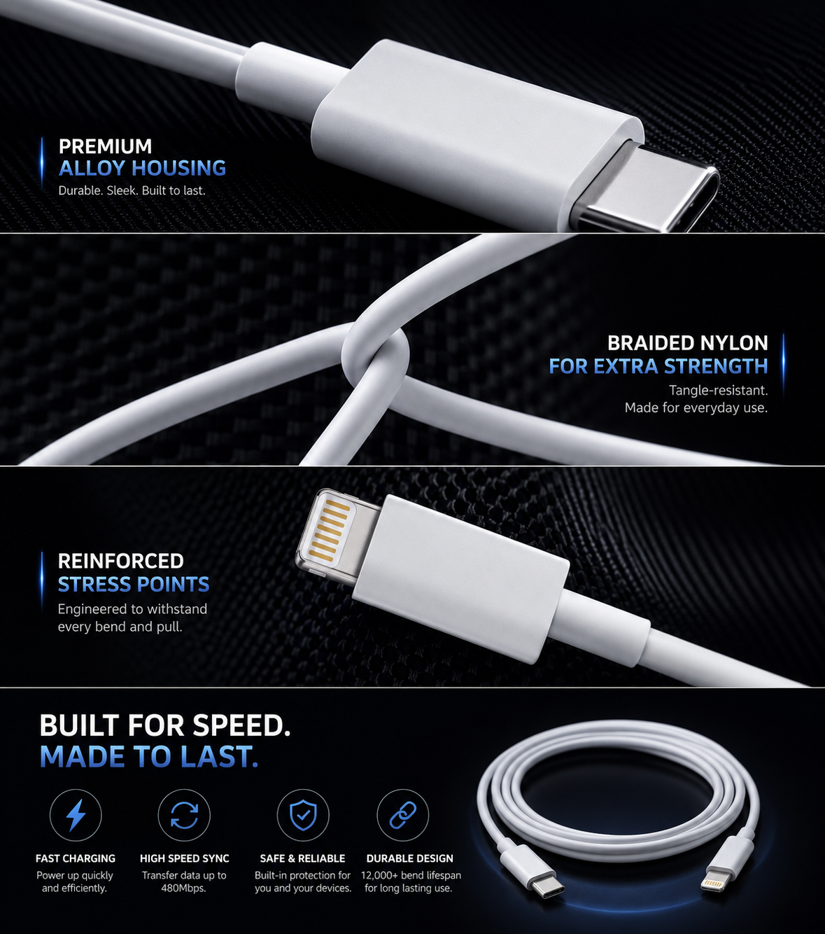 Premium USB-C to Lightning Fast Charging Cable for iPhone